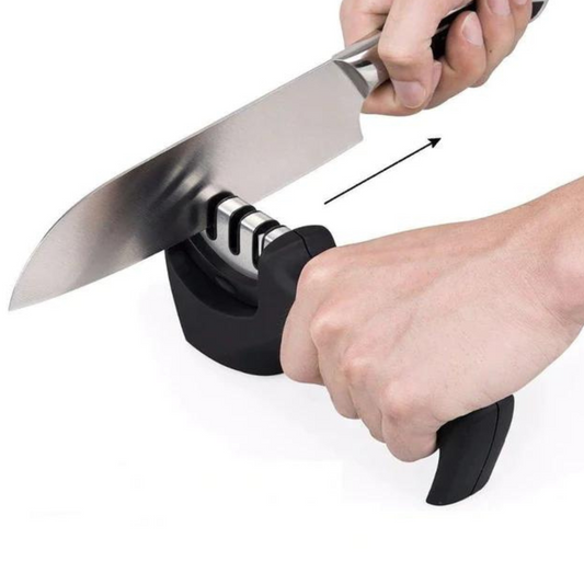 Afilador Amolador 3 En 1 Cuchillo Tijera Color Negro